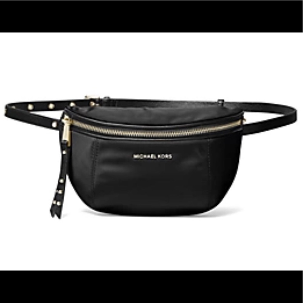 Nwot Authentic Michael Kors Leila Belt/FannyPack Black/Gold Tone Stud - Picture 4 of 5